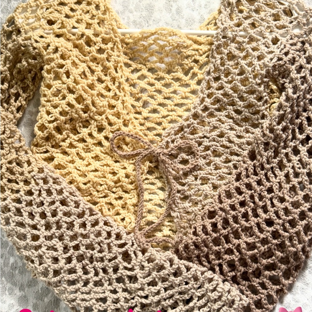 Crochet Shawl in Beige and Brown